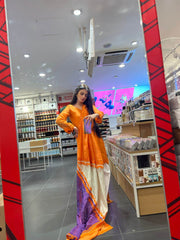 Orange Purple Chanderi Silk - Parniyaan-clothing