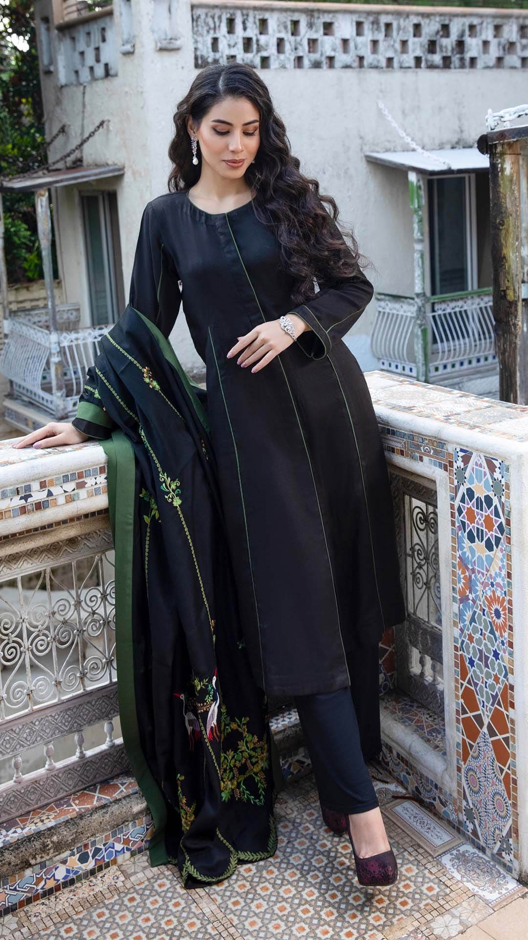 Jade Black - 3 PC - Parniyaan-clothing
