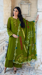 Olive Green - 3 PC - Parniyaan-clothing
