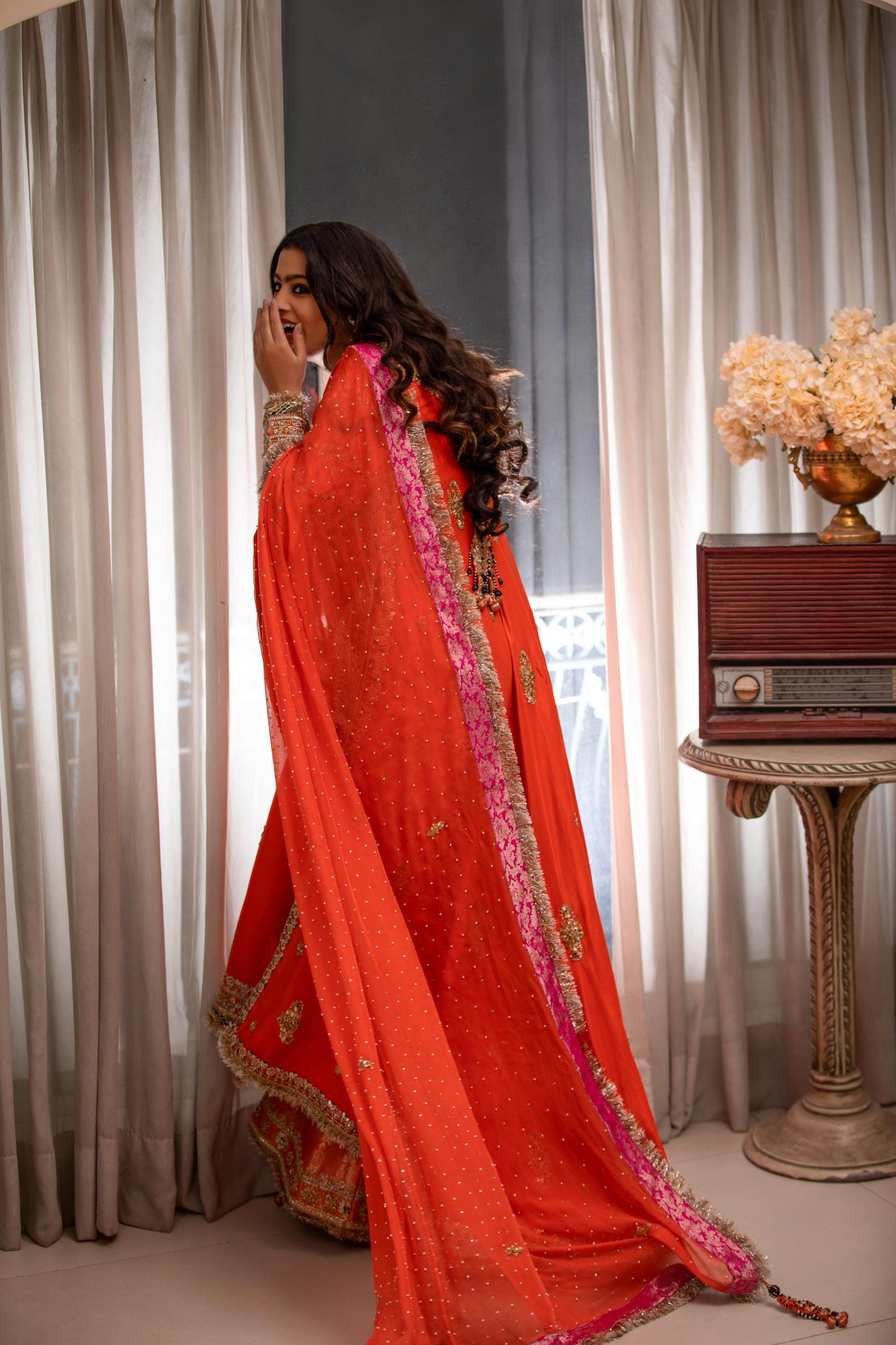 strapless open back dress Orange Mehndi Dress – Parniyaan-clothing
