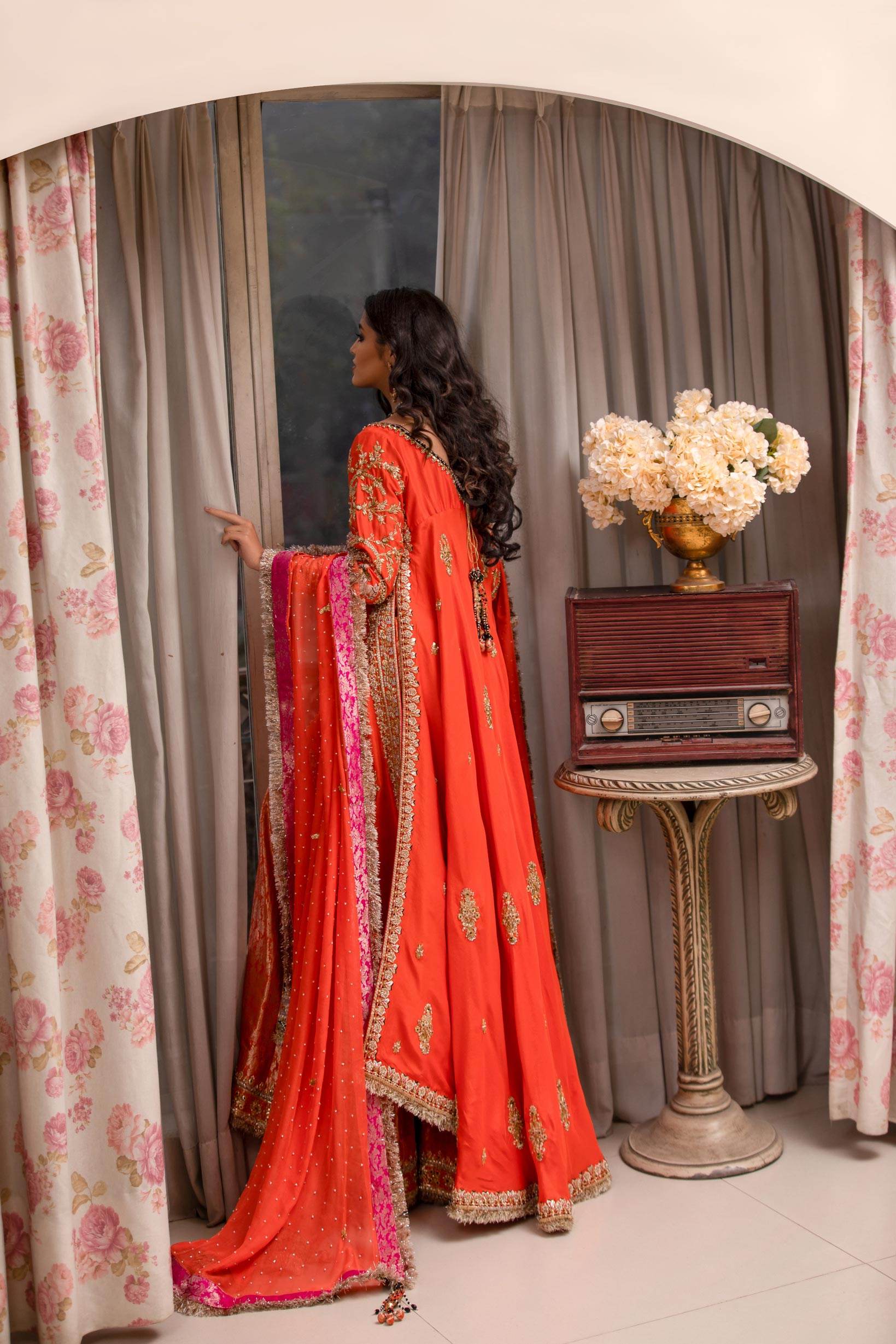 orange mehndi dress Angrakha Style Frock For Mehndi Orange Bridal Lehenga And Angrakha Frock Mehndi Dress