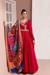 Red Shawl Dress - Parniyaan-clothing