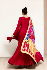 Red Shawl Dress - Parniyaan-clothing
